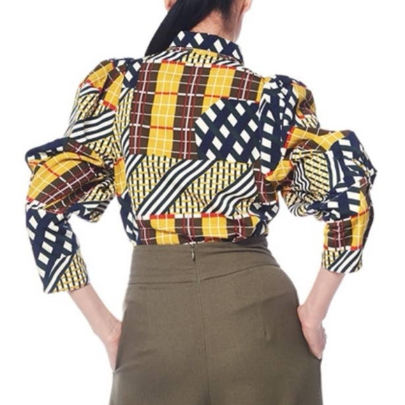 Gracia Leg of Mutton Sleeve Printed Blouse- sz L - Picture 2 of 11